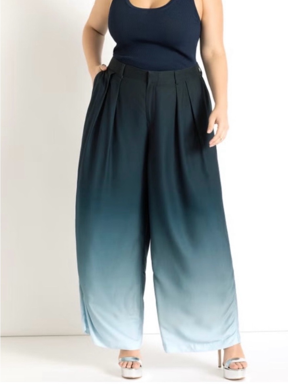 Eloquii Teal to Light Blue Ombre Wide-Leg Pants Size 20